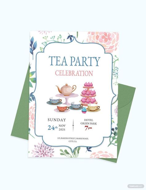 Free Elegant Tea Party Invitation Template High Tea Invitations, Elegant Tea Party, Tea Party Menu, Chinese Tea Ceremony, Tea Party Invitations, Microsoft Publisher, Invitation Card Template, Tea Party Birthday, Invite Template