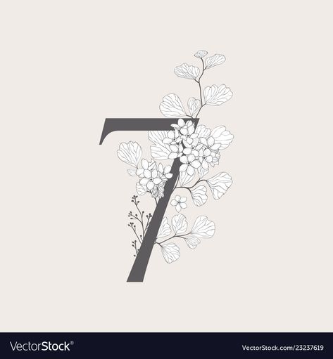 Flowers And Numbers Tattoo, Number With Flowers Tattoo, Tattoo 7 Number Design, 7 Tattoo Number Design Small, Number And Flower Tattoo, Numbers With Flowers Tattoo, Flower And Number Tattoo, Floral Number Tattoo, 21 Tattoo Number Design