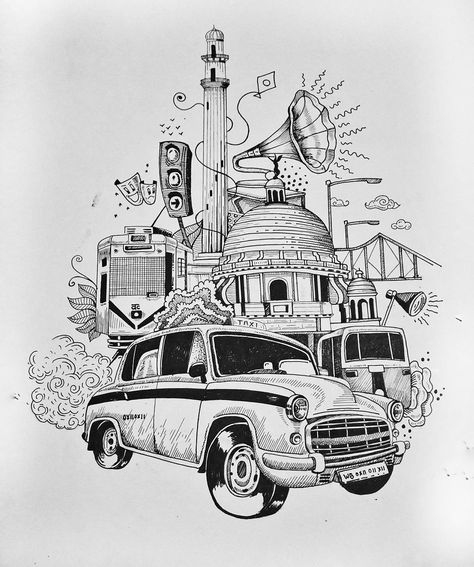 Lucknow Illustration Art, Kolkata Drawing Sketch, Kolkata Illustration Art, Kolkata Doodle Art, Kolkata Drawing, Kolkata Illustration, Kolkata Sketch, Kolkata City Drawing, Scribble Drawing