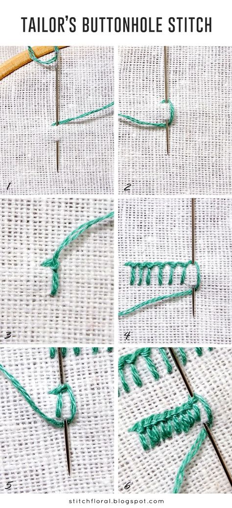 Tailor's buttonhole stitch Hand Stitched Buttonholes, Buttonhole Stitch Tutorial, Embroidery Buttonhole Stitch, Button Stitch Embroidery, Button Hole Stitch Embroidery, Buttonhole Stitch Embroidery Design, Button Hole Stitch Embroidery Designs, Buttonhole Stitch Embroidery, Embroidered Buttonholes