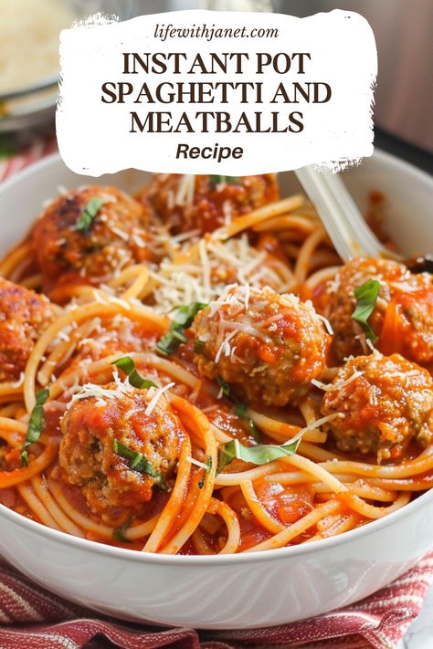 Instant Pot Spaghetti and Meatballs Instant Pot Spaghetti And Meatballs, Spaghetti And Meatballs Recipe, Instant Pot Spaghetti, One Pot Spaghetti, Gourmet Pasta, Bbq Meatballs, Best Spaghetti, Spaghetti Dinner, Electric Pressure Cooker Recipes