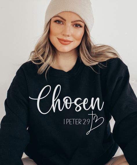 Chosen, Christian T Shirts Aesthetic, Christian t Shirts Vintage Flowers, Christian Shirts for Women, Christian Shirts for Women Trendy, Christian Tee Shirt, Christian T Shirts, Christian Shirts Oversized, Comfort Colors Shirt Christian, Womens T-Shirts Women, WearYourPositivity.etsy.com Creative Tshirt Design, Popular Shirt Designs, God Got Me, Self Love Svg, Christian Tee Shirts, Christian Tshirt Design, Christian Sayings, Christian Hats, Christian Shirts Designs