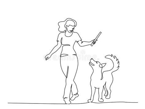 Dog Line Drawing, Girl With Dog, Train Drawing, Bird Sketch, Dog Sketch, Line Art Drawing, Pet Businesses, One Line Art, Dog Vector