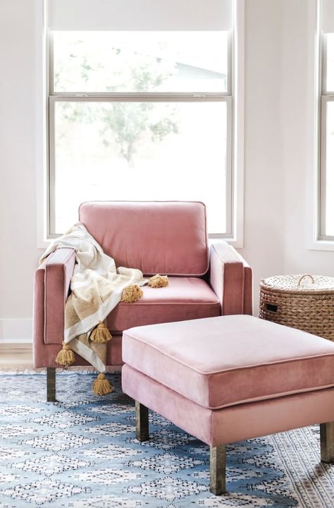 A Cozy Accent Chair: Albany Park Albany Armchair Pink Velvet Couch, Most Comfortable Couch, Albany Park, Parks Furniture, Blue Velvet Sofa, Comfortable Couch, Cozy Chair, Modern Armchair, Velvet Armchair