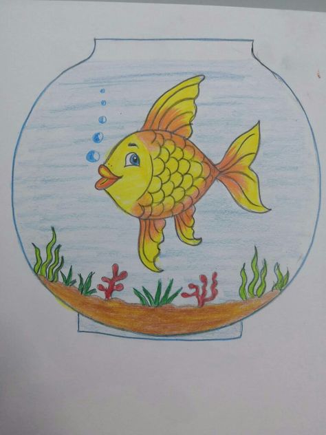 Fish Drawing For Kids, Nature Drawing For Kids, Aquarium Drawing, Super Easy Drawings, Cute Pictures To Draw, معرض فني, Art Books For Kids, Hand Art Kids