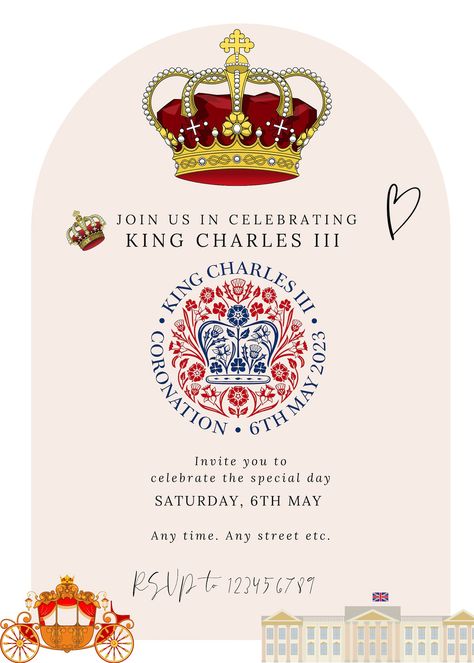 King Charles Coronation Invitation, Coronation Invitation, Jubilee Crafts, King Coronation, Coronation Party, King Charles Coronation, Charles Coronation, Charles Iii Coronation, King Charles Iii