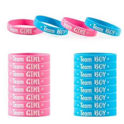 Size:202*12*2mm (7.95*0.47*0.08in) Name:Gender Reveal Bracelets Color: pink,blue Material:Silicone Package Includes: 20 Pcs Gender Reveal Bracelets (Pink*10pcs,Blue*10pcs) Note: 1.Please allow 1-3cm error due to manual measurement. 2.Due to the difference between different monitors, the picture may not reflect the actual color of the item. Party Wristbands, Bracelets Pink, Bride Bracelet, Girl Gender Reveal, Gender Reveal Party Decorations, Party Bag Fillers, Reveal Ideas, Baby Shower Gender Reveal, Unique Bracelets