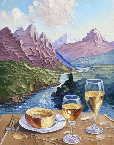 Experience alpine bliss, capturing a picturesque picnic atop a Swiss mountain. Majestic vistas, fresh air, and the joy of the great outdoors come to life in this vivid portrayal. ---- art, print, acrylic, oil, painting, picnic, mountain, Switzerland, alpine, breathtaking, vistas, fresh, air, outdoor, decor, wall art, contemporary, joy, scenery, serene, landscape, picturesque, majestic Switzerland Painting Wallpaper, Switzerland Art Illustrations, Mountain Reflection Painting, Abstract Art Mountain River, Switzerland Painting, Mountain Top, Types Of Art, The Mountain, Food Art