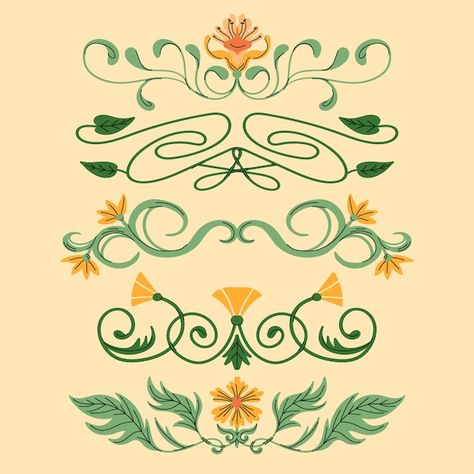 Art Nouveau Flowers Illustration, Art Nouveau Frame, Fleurs Art Nouveau, Art Nouveau Mucha, Art Nouveau Tattoo, Motifs Art Nouveau, Nouveau Tattoo, Illustration Art Nouveau, Design Art Nouveau