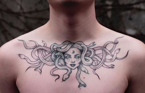 Austin Tattoo, Tatoo Styles, Survivor Tattoo, Funky Tattoos, Beautiful Flower Tattoos, Chest Piece Tattoos, Medusa Tattoo, Latest Tattoos, Stomach Tattoos