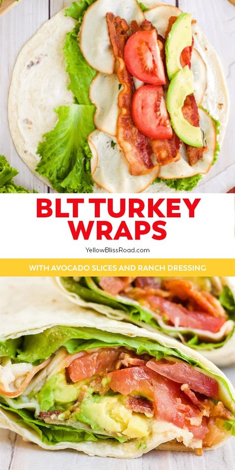 Turkey Bacon Lettuce Wraps, Turkey Wraps Healthy Lunches, California Turkey Wrap, Wraps Recipes Lunchmeat, Snack Wrap Ideas, Turkey Bacon Salad, Blt Wraps Healthy, Cold Wraps Recipes Lunch Ideas, Turkey Avacodo Wraps