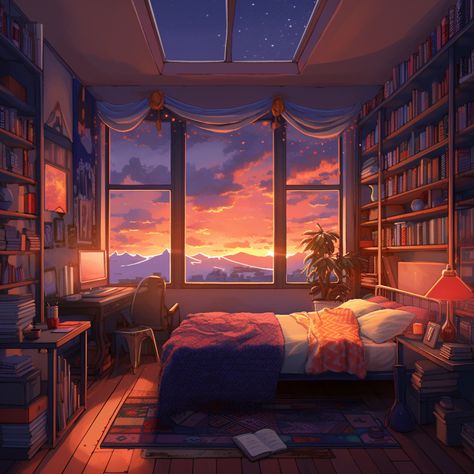 Here Fm Backgrounds Room, Cozy Anime Room, Room Illust, Cozy Room Drawing, Anime Bedrooms, Lofi Bedroom, Anime Bedroom Background, City Bedroom, Calm Room