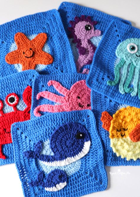 Crochet Whale - Under the Sea CAL Square 7 - Repeat Crafter Me Under The Sea Crochet, Crochet Ocean Animals, Flat Crochet, Sea Crochet, Crochet Ocean, Crochet Whale, Yarn Box, Blue Crayon, Repeat Crafter Me