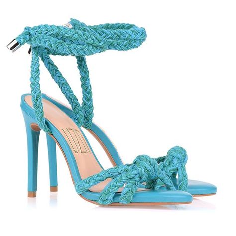 turquoise blue rope wrap-up high heel sandals | turquoise color inspo, summer shoe trends, letnje sandale, shoe trends for women, blue heels, blue shoes, blue sandals Uza Shoes, Turquoise Heels, Summer Shoes Trends, Turquoise Sandals, Heels Blue, Summer Shoe, Shoe Trends, Blue Heels, Shoe Boutique