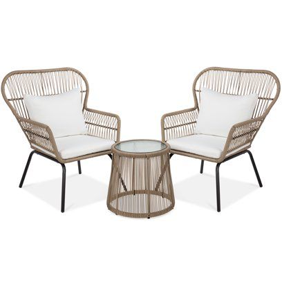 Bistro Set Outdoor, Patio Seating Sets, Glass Top Side Table, Bistro Furniture, Outdoor Set, Outdoor Bistro Set, Wicker Patio Furniture, Chair Side Table, Bistro Chairs