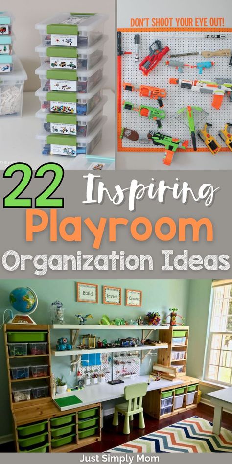 A playroom should be a space for your kids to have fun and use their imagination. Here are a few of my favorite playroom organization ideas! Playroom And Bedroom Combined Small, Lego Room Organization Ideas, Ultimate Playroom Ideas, Kids Playroom Organization Ideas, Big Kid Playroom Ideas, Kids Bedroom Playroom Combo, Playroom Wall Painting, Boys Playroom Ideas Older, Play Room For Kids At Home Ideas