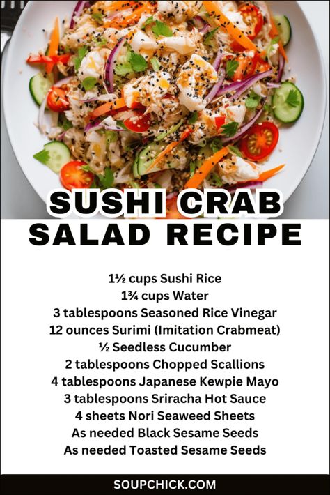 Sushi Crab Salad Recipe Sushi Crab Salad, Crab Salad Recipe Sushi, Sushi Crab, Crab Sushi, Sushi Bowl Recipe, Sushi Salad, Yummy Sushi, Crab Salad Recipe, Impressive Appetizers