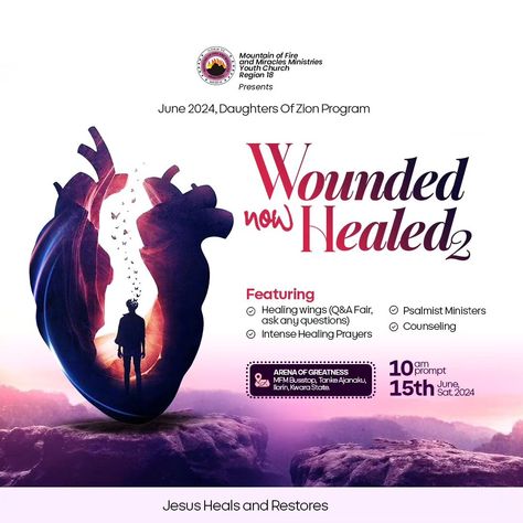 WOUNDED NOW HEALED 2 A service of expression and healing. #lilteedesign #design #posterdesign #flyerdesign #posters #flyers #nigeriagraphicsdesigner #nigeriagraphicdesigners #graphicdesign #experience #healing #wounded #healed #naijagraphicsdesigner #churchflyers #churchposter Course Flyer, Wounded Healer, Graphic Design Quotes, Flyers Design, Jesus Heals, Church Poster, Prayers For Healing, Animation Background, Graphics Designer