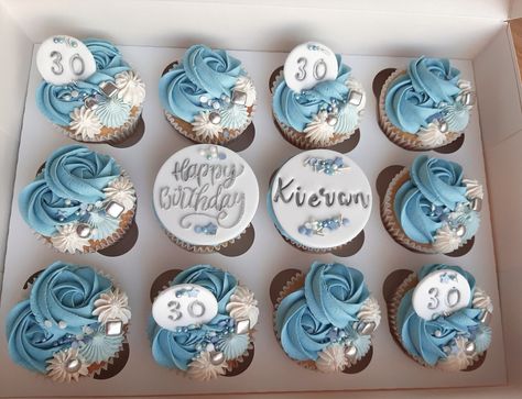 Cupcake For Husband Birthday, 75th Birthday Cupcakes For Men, 26 Birthday Cupcakes Ideas, Husband Birthday Cupcakes, Blue Birthday Cupcakes For Women, 65th Birthday Cupcakes, Mens Cupcakes Birthday, Boyfriend Birthday Cupcakes, Cupcakes For Husband Birthday