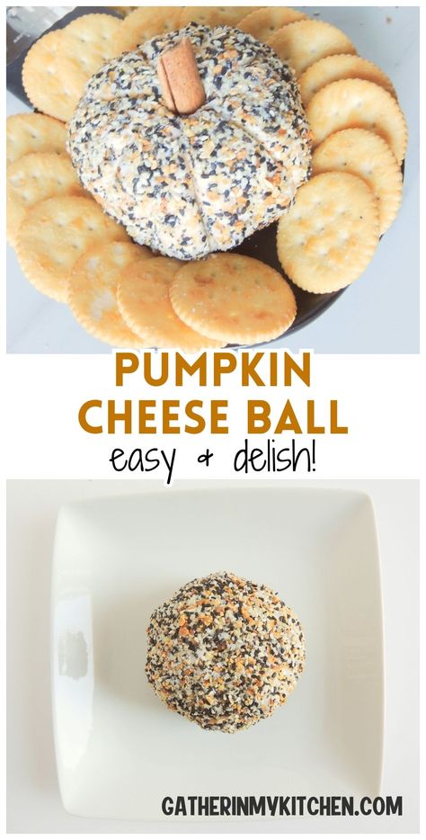 Thanksgiving appetizers just got more exciting with this Pumpkin Cheese Ball Recipe. Easy to make with cream cheese, shredded cheddar, and coated in everything bagel seasoning, it’s shaped like a pumpkin and perfect for serving at festive occasions. A fun and tasty treat that doubles as a party centerpiece. Cream Cheese Pumpkin Ball, Cheese Pumpkin Ball, Cheese Ball Pumpkin Shaped, Cream Cheese Ball Recipes Easy, Cheese Ball Recipes Easy Thanksgiving, Thanksgiving Cheese Ball Recipes, Thanksgiving Cheese Ball, Pumpkin Shaped Cheese Ball, Easter Cheese Ball