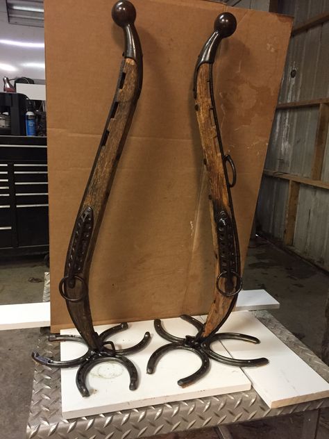 Lamp base from old horse harness (HAMES) & horseshoes. Horse Hames Decor, Horse Harness Decor Ideas, Horse Harness Decor, Horse Harness, Metal Works, Wooden Beams, Metal Words, Horse Stuff, Lamp Base