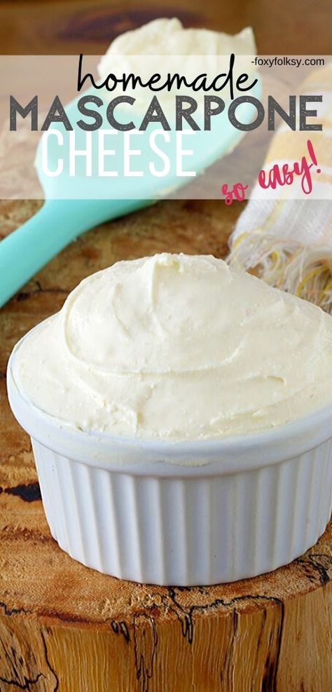 Having a difficult time finding mascarpone cheese? Learn how to make it at home instead. It is so easy. | www.foxyfolksy.com #mascarpone #cheese #italian #tiramisu #dessert Homemade Mascarpone, Marscapone Cheese, Mascarpone Recipes, Foxy Folksy, Tiramisu Recipe, Filipino Desserts, Cheese Dessert, Mascarpone Cheese, Homemade Cheese