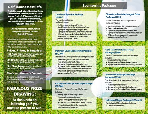 Charity Golf Tournament Ideas, Golf Hole Sponsor Game Ideas, Golf Tournament Ideas Fundraising, Golf Charity Event, Charity Golf Tournament Flyer, Sponsorship Levels, Dance Fundraisers, Golf Tournament Sponsorship Levels, Sponsorship Package