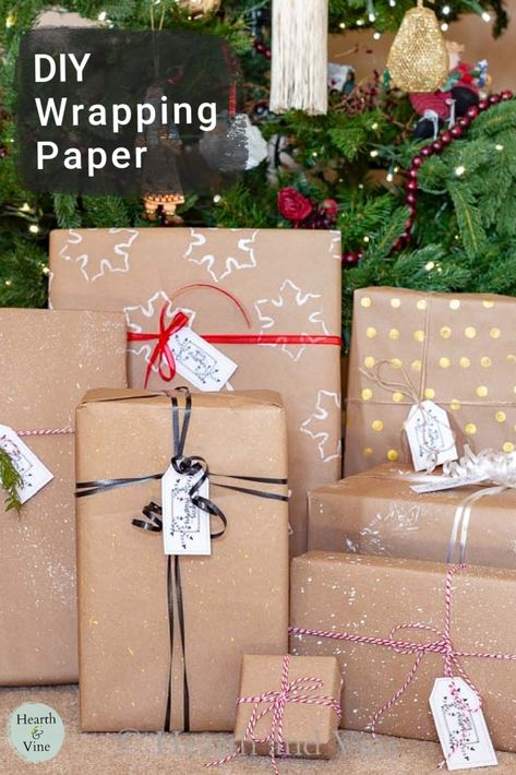 Grab a roll of brown kraft paper and make beautiful gift wrap for any occasion. Paper Wrapping Ideas, Brown Christmas Wrapping Paper, Make Your Own Wrapping Paper, Wrapping Paper Ideas, Craft Paper Wrapping, Christmas Craft Paper, Xmas Decorations Diy, Brown Paper Wrapping, Diy Wrapping Paper