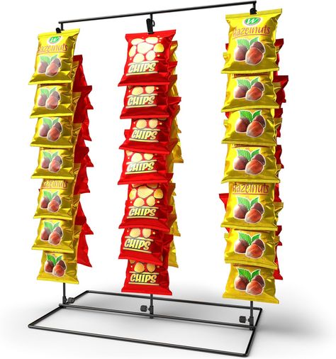 THE DISPLAY STORE Black 3-Row Potato Chip Rack Display Stand with 39 Clips, Snack Retail Display Rack, Chip Stand Display for Party Candy Cart, Countertop Chip Bag Holder, Snack Display for Counter Visit the DS THE Snack Rack, Snack Display, Snack Organizer, How To Store Potatoes, Candy Display, Chip Clips, Candy Cart, Potato Chip, Party Candy