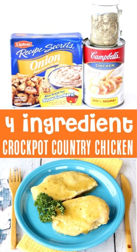 Crockpot Country Style Chicken Recipe! {4 Ingredients} - The Frugal Girls Fowl Recipes, Crockpot Chicken And Gravy, Easy Gravy Recipe, Chicken And Gravy, Chicken Crockpot Recipes Easy, Easy Crockpot Dinners, Easy Crockpot Chicken, Crockpot Dinners, Country Chicken