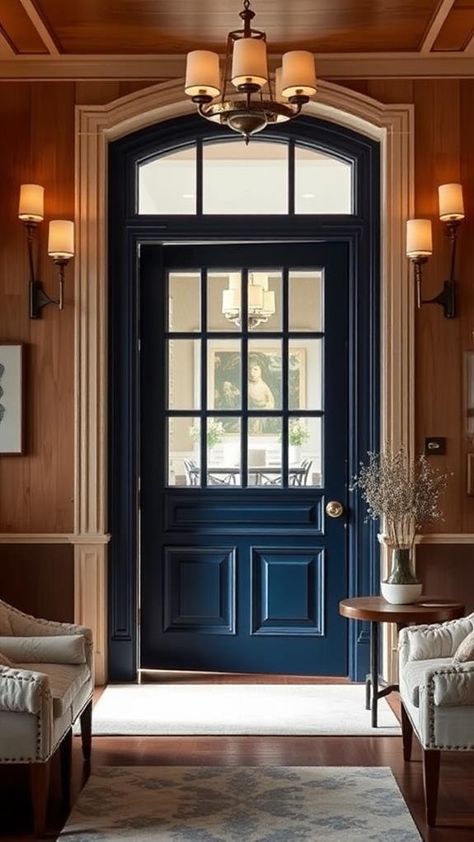 Navy Interior Doors, Interior Door Colors, Navy Interior, Door Colors, Bright Decor, Grey Doors, Yellow Doors, Door Interior, Inspirational Photos