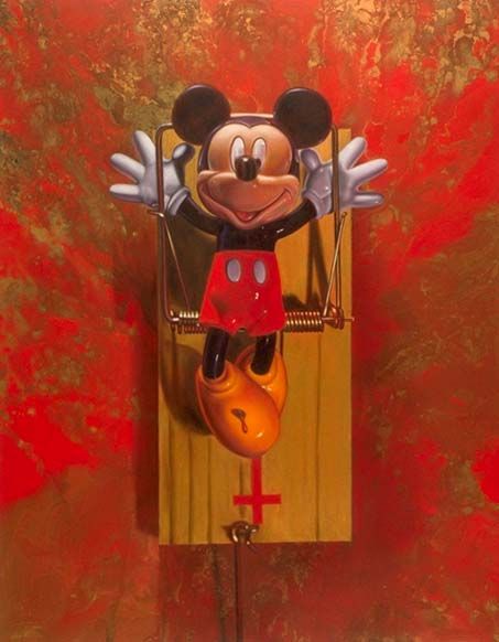 Ron English Ron English, Mouse Trap, Mickey Mouse Art, Mouse Traps, Twisted Disney, Disney Mouse, Art Parody, English Art, Lowbrow Art