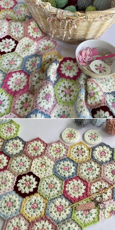 Octagon Granny Square Patterns, Aphgan Patterns Crochet, Hexagon Granny Square Blanket, Hexagon Granny Square Pattern, Large Granny Square Pattern, Crochet Hexagon Pattern, Hexagon Crochet Blanket, Crochet Hexagon Blanket, Hexagon Blanket