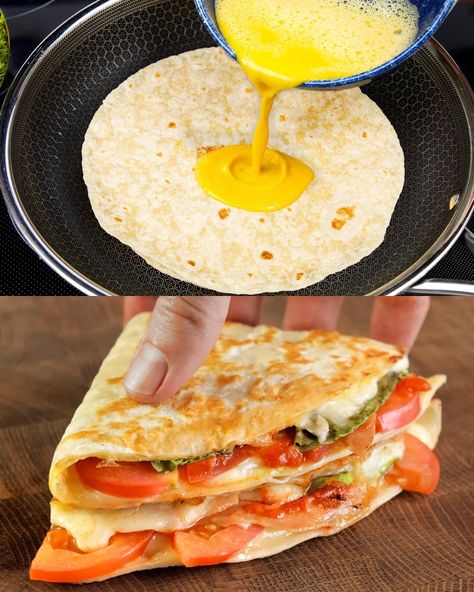 Quick and Easy Breakfast Tortilla with Mozzarella and Veggies - Greenku Recipes Breakfast Corn Tortilla Recipes, Breakfast Ideas Tortilla, Breakfast Tortilla Ideas, Breakfast Ideas With Tortillas, Breakfast Wraps Healthy, Breakfast Tortilla Wraps, Tortilla Breakfast Ideas, Tortilla Breakfast, Corn Tortilla Recipes