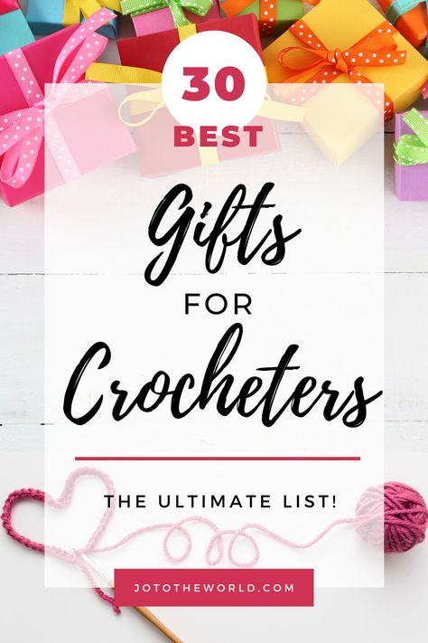 Looking for gifts for crocheters? This list of 30 gift ideas for crocheters will help you find gifts for people who crochet as each of these presents make perfect gifts for crochet lovers. Find the perfect Christmas, birthday, anniversary or just because gifts for the crocheter in your life. Best Gifts For Crocheters, Crochet Gifts Ideas For Women, Crochet Christmas Gifts For Coworkers, Gift Basket For Crochet Lovers, Crochet Birthday Present Ideas, Gifts For A Crocheter, Gift For Crocheter, Crochet Lovers Gifts, Birthday Gift Crochet Ideas