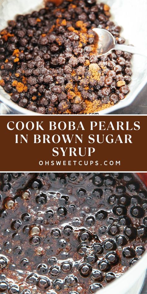 Boba pearls in brown sugar syrup are the most popular sinks at the bottom of a popular Taiwanese drink known as “brown sugar boba milk” or “tiger milk tea.” Due to the large amount of brown sugar, these boba pearls have a distinctive, rich flavor and appealing aesthetic. They are easy to make and can be used in milk tea beverages. How To Make Brown Sugar Boba, Boba Pearl Recipe, Brown Sugar Milk Tea Boba, Tiger Milk Tea, Thai Tea Boba, Brown Sugar Boba, Boba Recipe, Drink Recipies, Boba Pearls