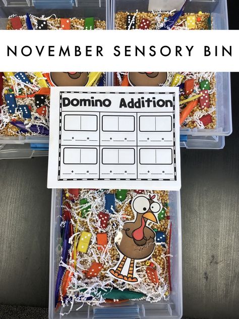 November Sensory bin for first graders. November math center that is fun and hands on. Freebie included! #november #1stgrademath #sensorybin #thanksgivingintheclassroom Sensory Bin First Grade, Sensory Bins 1st Grade, November Sensory Bin Kindergarten, Classroom Sensory Bin Ideas, Kindergarten Sensory Bins Learning, First Grade Sensory Bins, 2nd Grade Sensory Bins, Math Sensory Bin Kindergarten, Classroom Sensory Bins