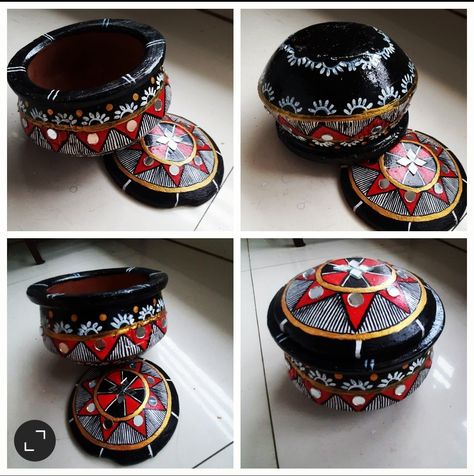 Pot painting ,diy, decore , handmade, hand-painted. Biryani Pot Painting, Pot Painting, Mirror Work, Biryani, Bottle Art, Original Work, Mirror, Art