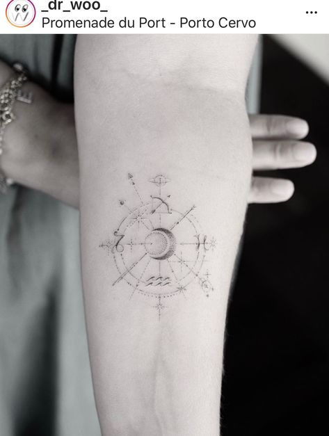 Zodiac of family members tattoo. Tato Geometris, Venus Tattoo, Astronomy Tattoo, Inner Arm Tattoos, Astrology Tattoo, Map Tattoos, Tattoo Trend, Explore Tattoo, Tato Lengan