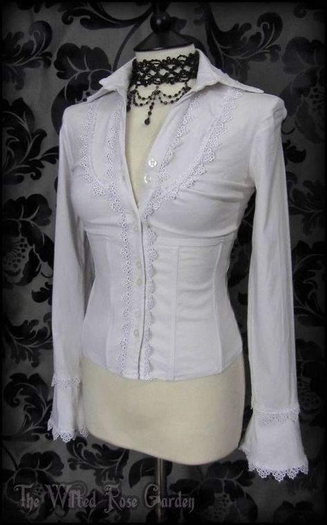 Wilted Rose, White Goth, Victorian Blouse, Steampunk Victorian, Blouse Lace, Romantic Goth, Character Outfits, Dream Clothes, Corset Top