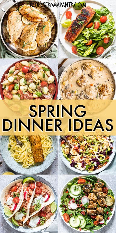 With the seasons changing and the weather starting to warm up, it's great to have recipes and meals that fit the changes. This list of spring dinner ideas is loaded with easy dinner recipes that are lighter and brighter, just like the season itself. Meals featuring fresh ingredients that are full of color and flavor are exactly what we all want this time of year! Click through to get these spring dinner ideas! #springdinnerideas #springrecipes Spring Beef Recipes, Spring Time Dinners, Springtime Dinner Recipes, April Dinner Ideas, Crockpot Asparagus, Warm Weather Dinner Ideas, Spring Menu Ideas, April Dinners, Spring Food Ideas