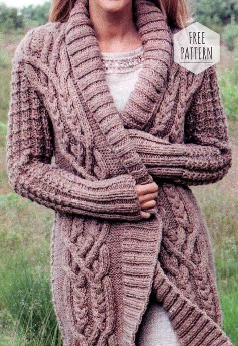 Cardigan Knit Pattern, Sweater Coat Pattern, Cable Cardigan Knitting Patterns, Knit Beanie Pattern, Aran Knitting Patterns, Warm Coats, Knit Cardigan Pattern, Womens Crochet Patterns, Chunky Knitting Patterns