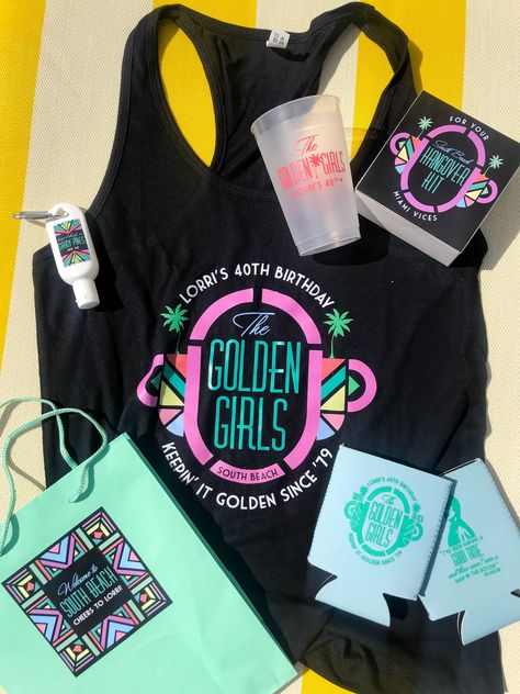 Golden Girls Miami 40th Birthday ⋆ Nico and Lala 40th Birthday Girls Trip, 40th Birthday Party Themes, Touch Logo, Lake Birthday, 43rd Birthday, Golden Party, Bingo Party, Birthday Fiesta, Swag Bags