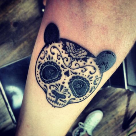 Panda! Skull Panda, Deer Tattoo Designs, Dragons Tattoo, Fox Tattoo Design, Molecule Tattoo, Panda Tattoo, Upper Arm Tattoos, Elephant Tattoos, Time Tattoos