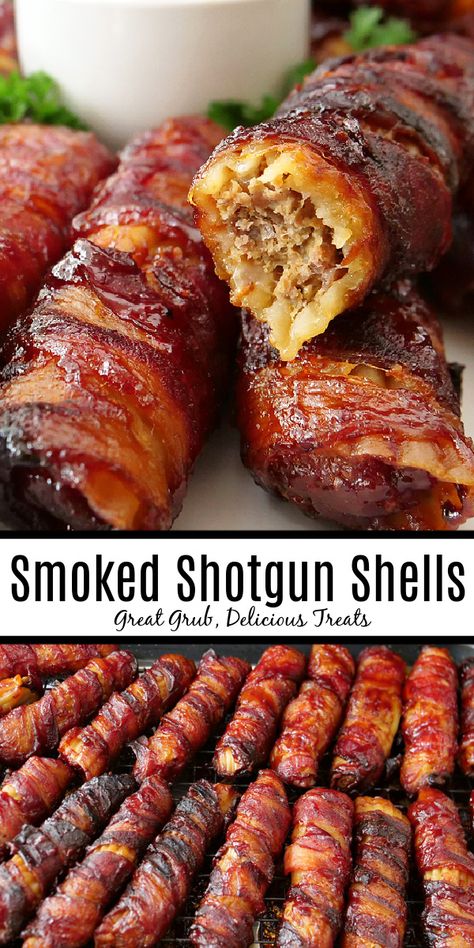 Smoked Shotgun Shells, Grill Foods, Summer Appetizers, Pellet Grill Recipes, Traeger Recipes, Smoked Meat Recipes, Stuffed Shells Recipe, Delicious Appetizer Recipes, Smoked Cooking