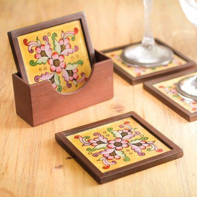 Wood Painting Art, Soft Red, Tile Coasters, Spring Home Decor, Painted Glass, Glass Coasters, Wood Coasters, Curated Gifts, Free Gift Wrapping