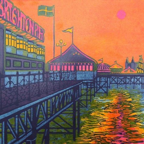 Gail Brodholt, Helen Warlow, Metro Art, Handmade Prints, Colourful Artwork, Early Riser, Lino Cuts, Lino Prints, Gcse Art