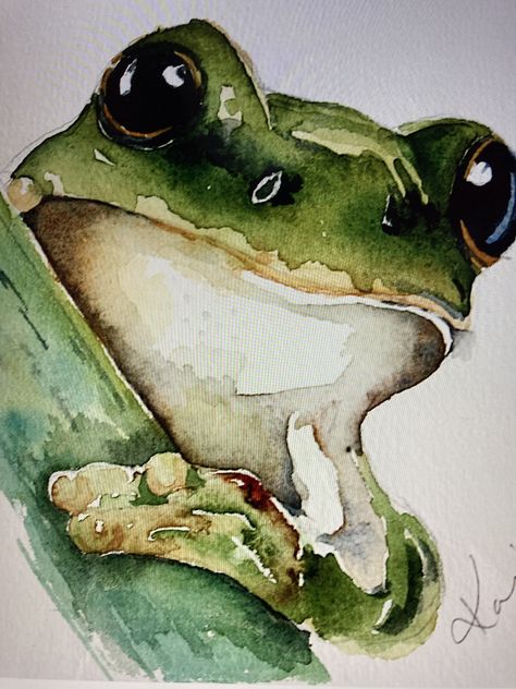 Watercolour Inspiration Animals, Frog Watercolor Paintings, Colored Pencil Animals, Watercolor Creatures, Frog Artwork, Frog Watercolor, Tiny Stamps, Mountain Animals, Watercolour Ideas