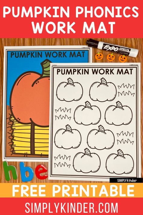 Practicing phonics skills in kindergarten for October is festive and fun with a pumpkin-themed work mat! In October, most kindergarteners are working on letters, sounds, building, and reading CVC words. They’re also in the full fall spirit with all things pumpkin! That’s why we created this pumpkin phonics word work mat printable for you to use with your students. Keep reading for teaching tips and ideas, and then grab your cute FREE printable at the bottom! Preschool Phonics, Phonics For Kids, Abc Phonics, Phonics Centers, Teaching Sight Words, First Grade Phonics, Phonics Programs, Fall Lessons, Phonics Books