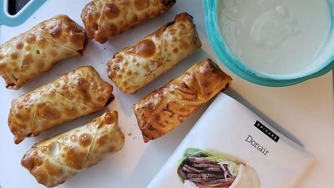 Donair Recipe, Egg Roll Wraps, Roasted Garlic Aioli, Epicure Recipes, Grilled Desserts, Grilling Essentials, Egg Roll Wrappers, Egg Roll Recipes, Egg Roll